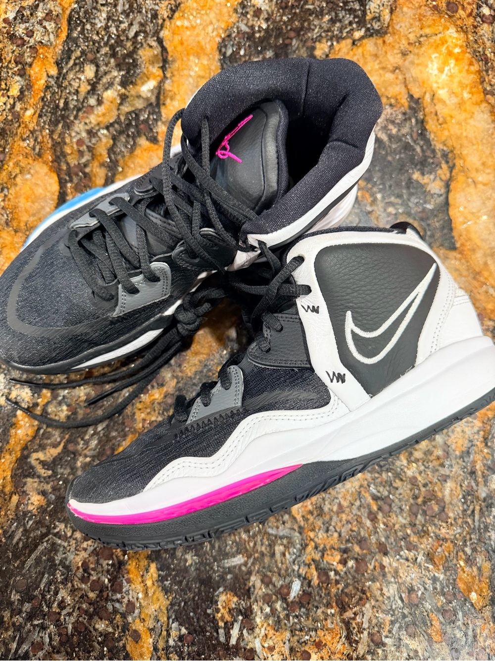 Nike Black, White & Pink Mid-Top Basketball Sneakers